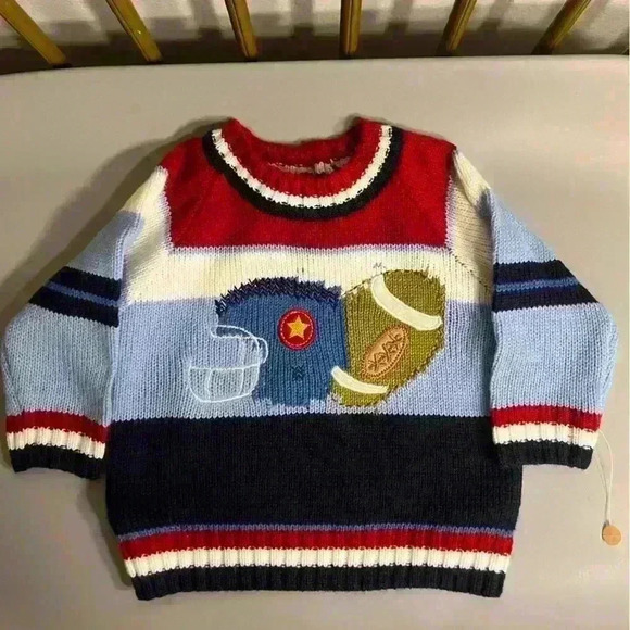 Vintage baby boy striped sports embroidered knit sweater no flaws size 3-6months - Picture 1 of 5